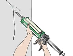 Cartoon drawing of crack repair process