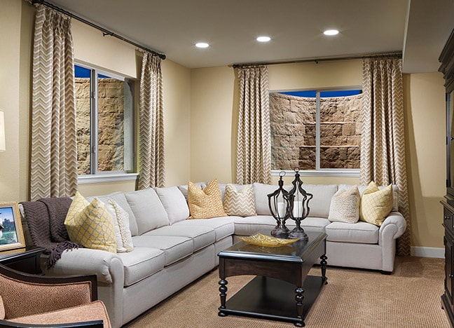 Egress windows set into a family room