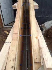 Interior of wooden ramp frame with rebar