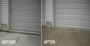 Before/After picture of a leveled concrete driveway