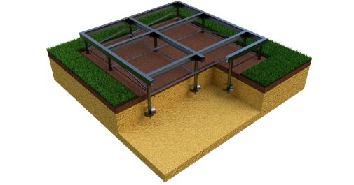 Illustration of a pier and beam foundation system